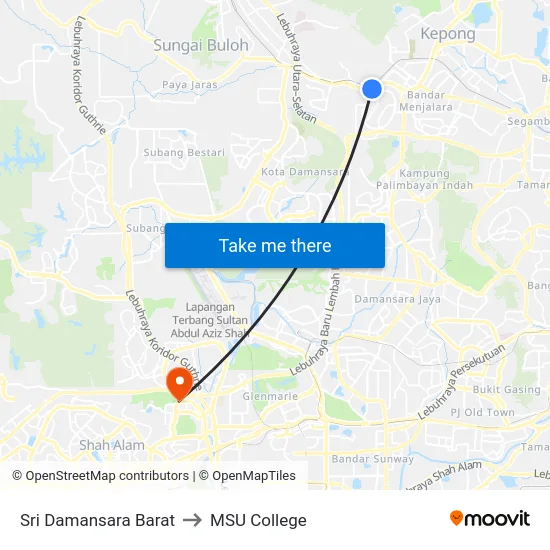 Sri Damansara Barat to MSU College map