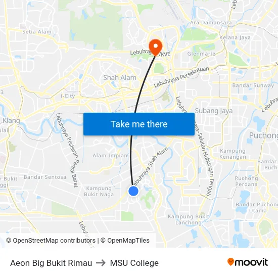 Aeon Big Bukit Rimau to MSU College map