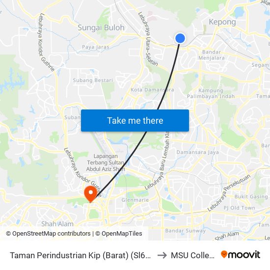 Taman Perindustrian Kip (Barat) (Sl618) to MSU College map