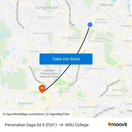 Perumahan Saga Sd 8 (Pj41) to MSU College map