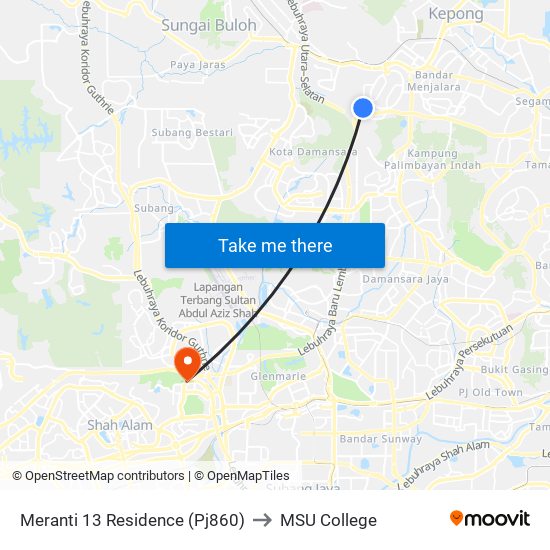 Meranti 13 Residence (Pj860) to MSU College map