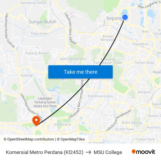 Komersial Metro Perdana (Kl2452) to MSU College map