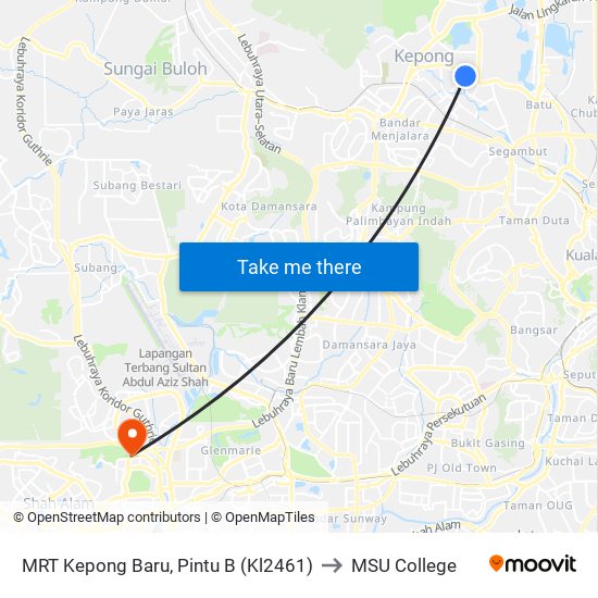 MRT Kepong Baru, Pintu B (Kl2461) to MSU College map