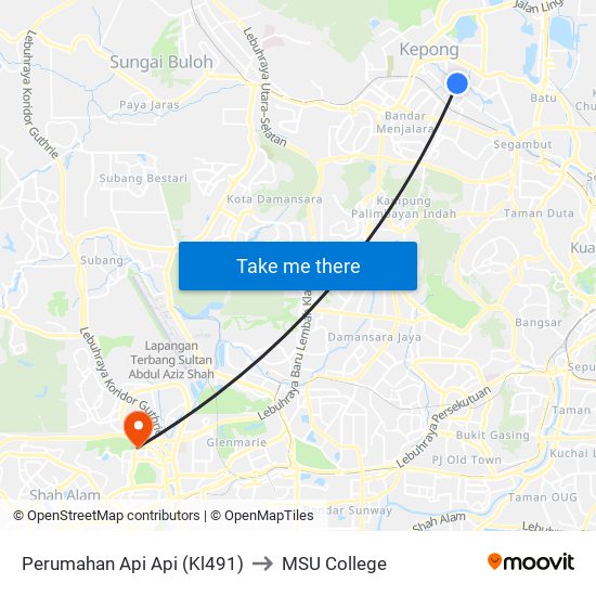 Perumahan Api Api (Kl491) to MSU College map