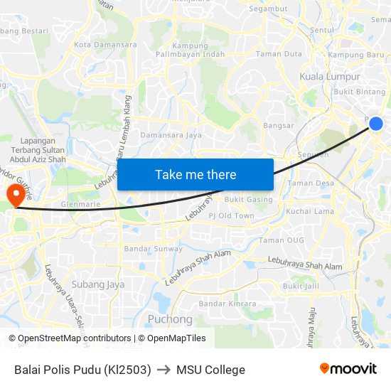 Balai Polis Pudu (Kl2503) to MSU College map