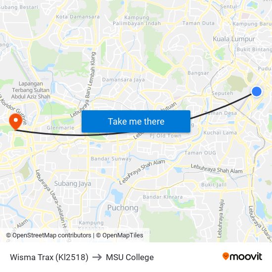 Wisma Trax (Kl2518) to MSU College map