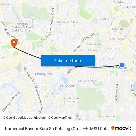 Komersial Bandar Baru Sri Petaling (Opp) (Kl1324) to MSU College map