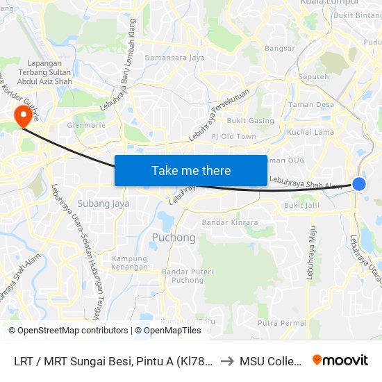 LRT / MRT Sungai Besi, Pintu A (Kl783) to MSU College map