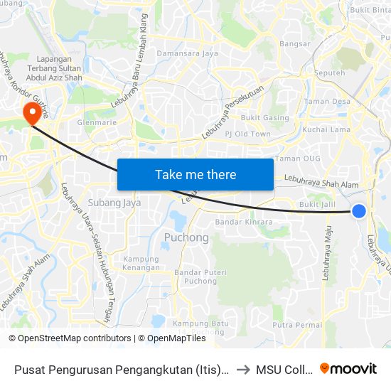 Pusat Pengurusan Pengangkutan (Itis) (Kl2545) to MSU College map