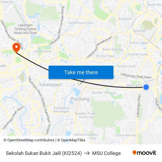 Sekolah Sukan Bukit Jalil (Kl2524) to MSU College map