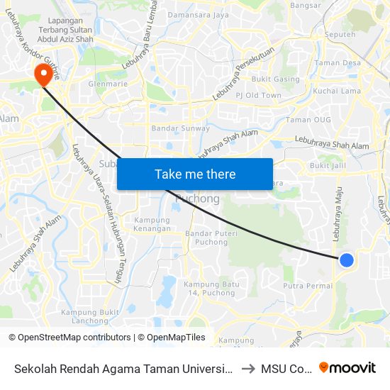 Sekolah Rendah Agama Taman Universiti Indah (Sj795) to MSU College map