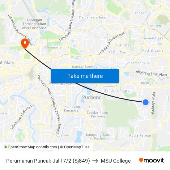 Perumahan Puncak Jalil 7/2 (Sj849) to MSU College map