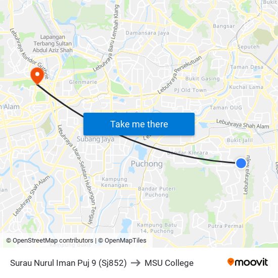 Surau Nurul Iman Puj 9 (Sj852) to MSU College map