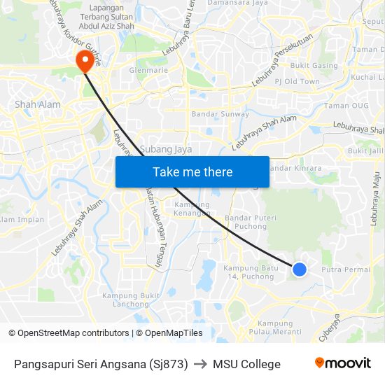 Pangsapuri Seri Angsana (Sj873) to MSU College map