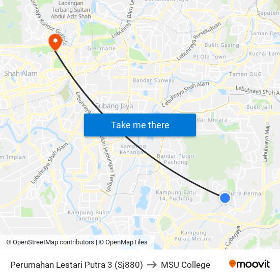 Perumahan Lestari Putra 3 (Sj880) to MSU College map