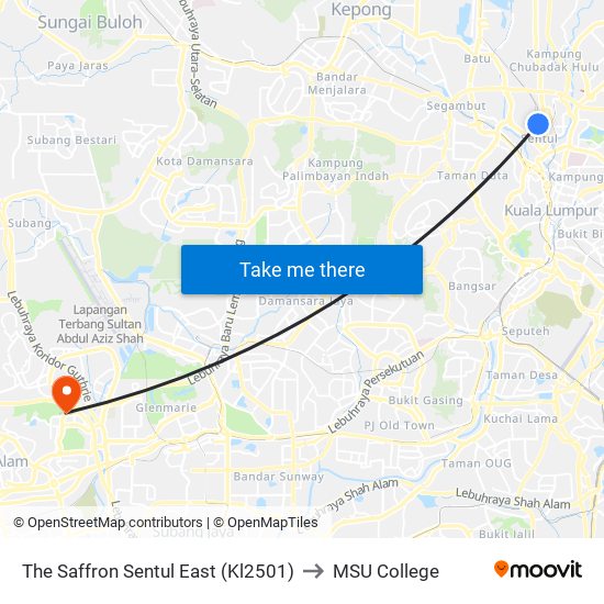 The Saffron Sentul East (Kl2501) to MSU College map