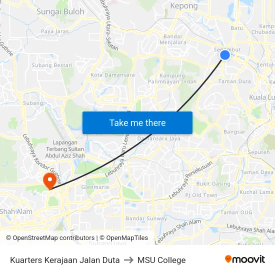 Kuarters Kerajaan Jalan Duta to MSU College map