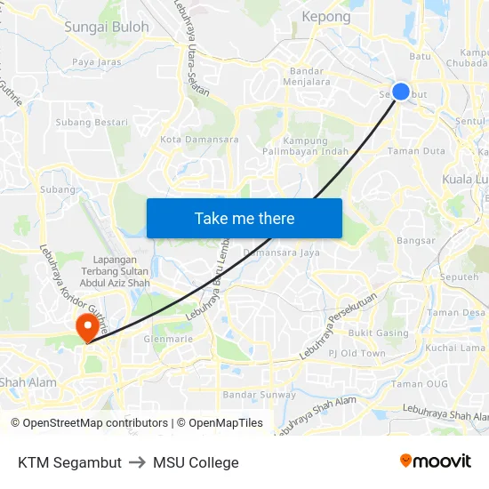 KTM Segambut to MSU College map