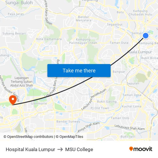Hospital Kuala Lumpur to MSU College map