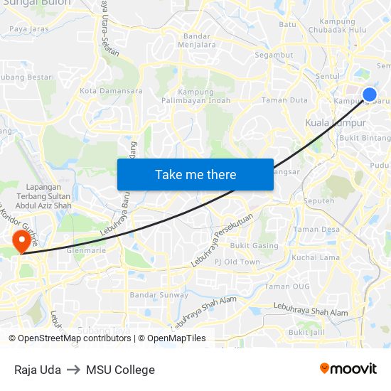 Raja Uda to MSU College map
