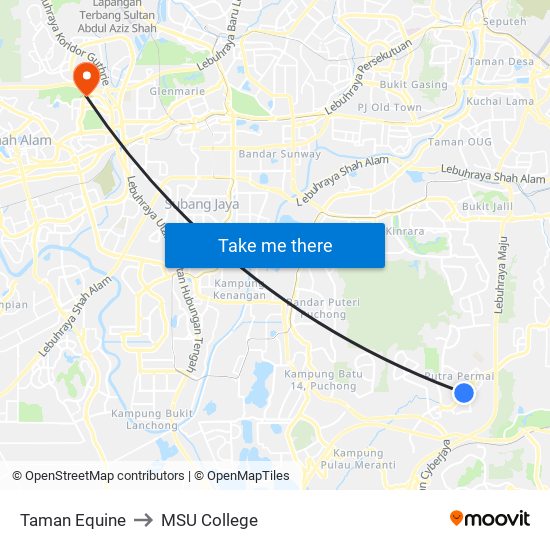 Taman Equine to MSU College map