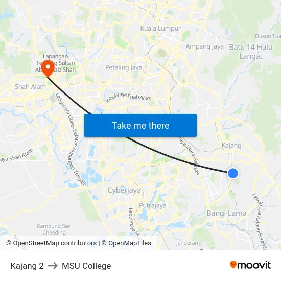 Kajang 2 to MSU College map