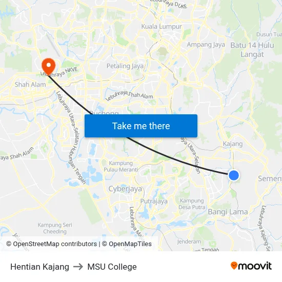 Hentian Kajang to MSU College map