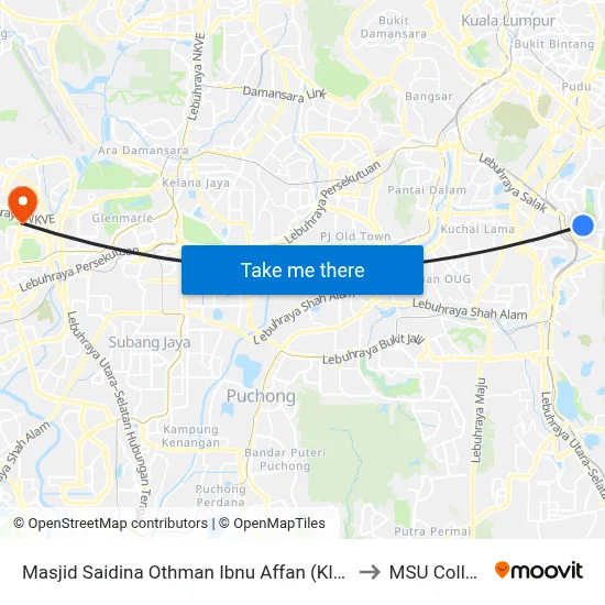 Masjid Saidina Othman Ibnu Affan (Kl1960) to MSU College map