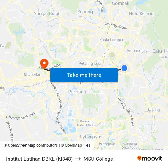 Institut Latihan DBKL (Kl348) to MSU College map