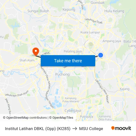 Institut Latihan DBKL (Opp) (Kl285) to MSU College map