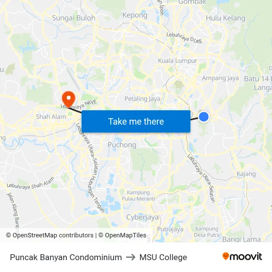 Puncak Banyan Condominium to MSU College map