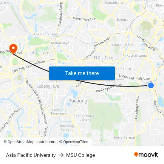 Asia Pacific University to MSU College map