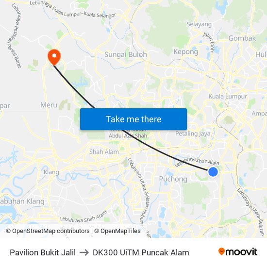 Pavilion Bukit Jalil to DK300 UiTM Puncak Alam map