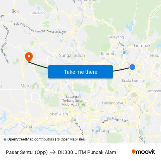 Pasar Sentul (Opp) to DK300 UiTM Puncak Alam map