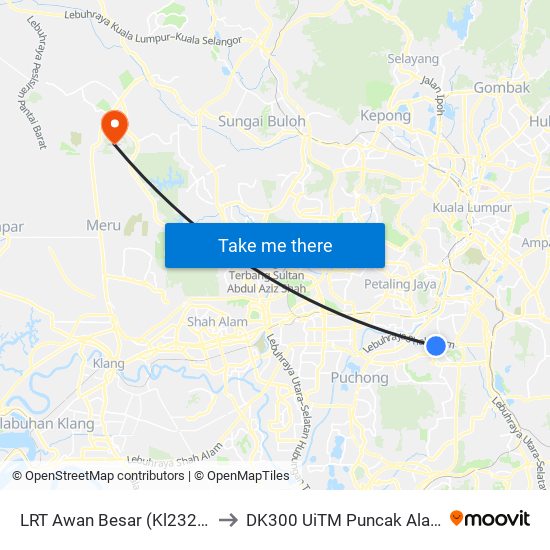 LRT Awan Besar (Kl2324) to DK300 UiTM Puncak Alam map