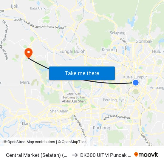 Central Market (Selatan) (Kl109) to DK300 UiTM Puncak Alam map