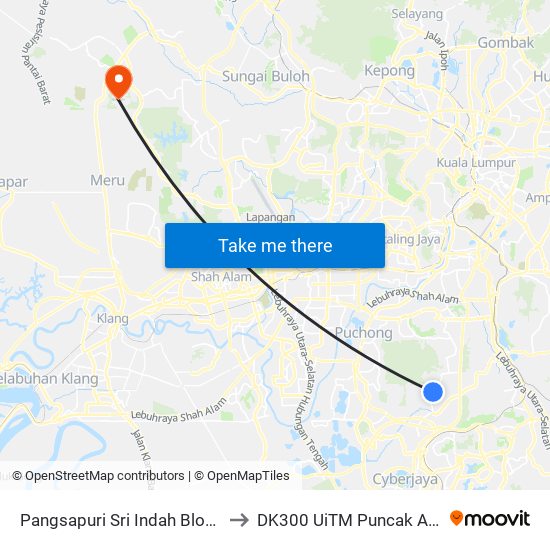 Pangsapuri Sri Indah Blok 11 to DK300 UiTM Puncak Alam map