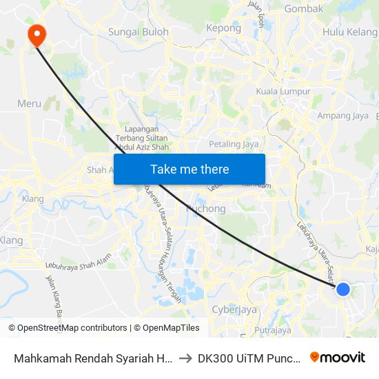 Mahkamah Rendah Syariah Hulu Langat to DK300 UiTM Puncak Alam map