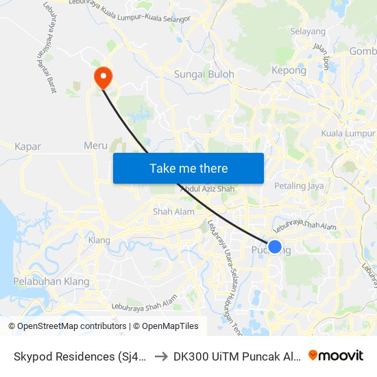 Skypod Residences (Sj447) to DK300 UiTM Puncak Alam map