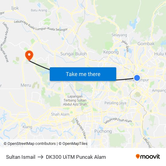 Sultan Ismail to DK300 UiTM Puncak Alam map
