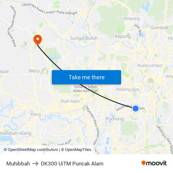 Muhibbah to DK300 UiTM Puncak Alam map