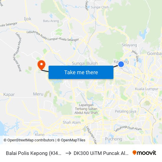 Balai Polis Kepong (Kl450) to DK300 UiTM Puncak Alam map