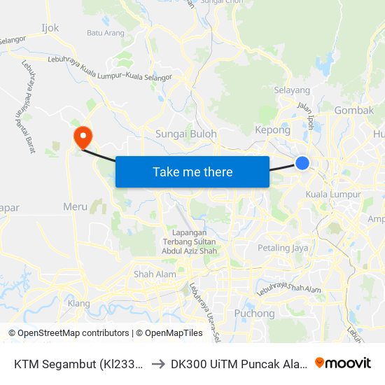 KTM Segambut (Kl2331) to DK300 UiTM Puncak Alam map