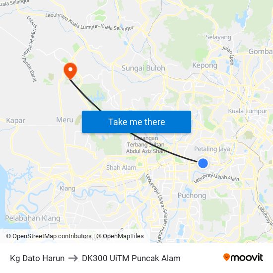 Kg Dato Harun to DK300 UiTM Puncak Alam map