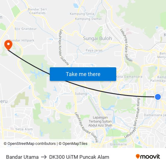 Bandar Utama to DK300 UiTM Puncak Alam map