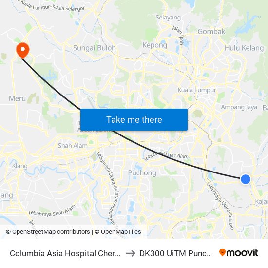 Columbia Asia Hospital Cheras (Kj870) to DK300 UiTM Puncak Alam map