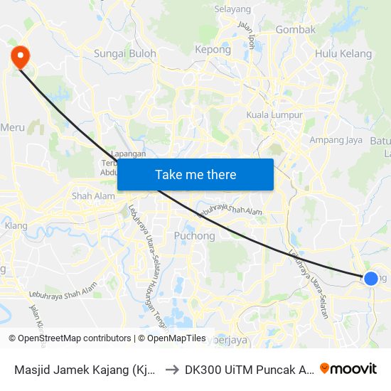 Masjid Jamek Kajang (Kj823) to DK300 UiTM Puncak Alam map