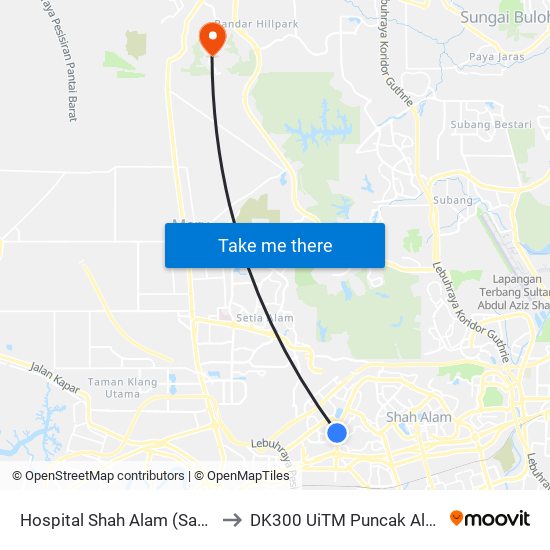 Hospital Shah Alam (Sa36) to DK300 UiTM Puncak Alam map