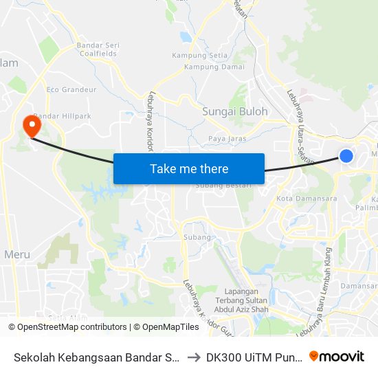 Sekolah Kebangsaan Bandar Sri Damansara 1 to DK300 UiTM Puncak Alam map