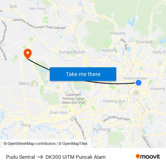 Pudu Sentral to DK300 UiTM Puncak Alam map